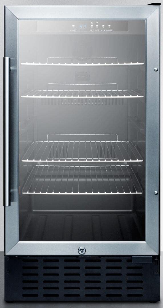 Summit Appliance SCR1841BCSS 18" Wide Undercounter Glass Door All-Refrigerator with Digital Controls, Auto Defrost, Digital Thermostat, Lock, LED Light and Stainless Wrapped Steel Cabinet
