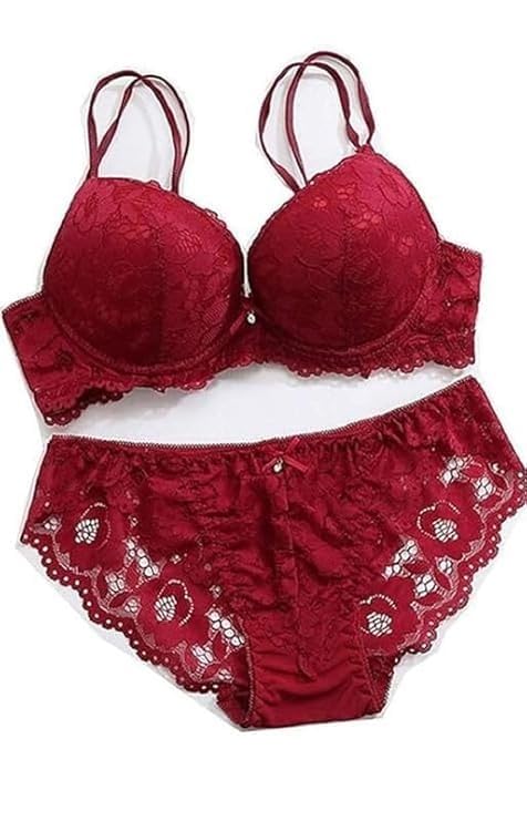 Image of Designer Women's Lace Push-Up Bra & Panty Set | Underwired, Solid, Baby Doll Bikini Style