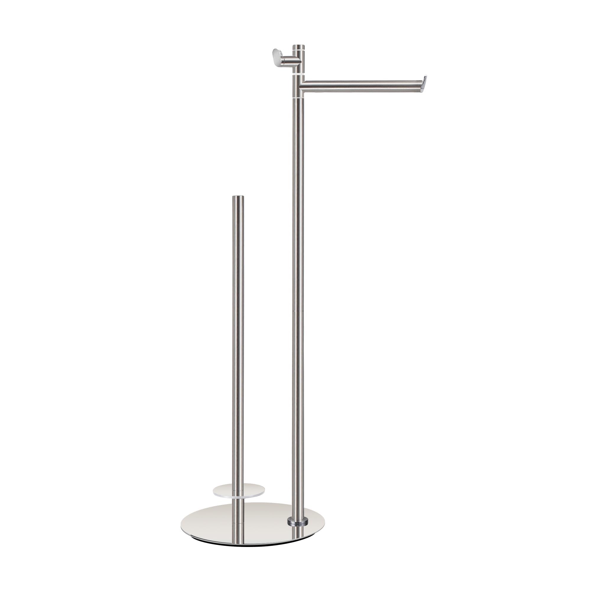 BVL Toilet Paper Holder Stand with Hook, Brushed Nickel Stainless Steel 304 Weighted Toilet Paper Holder Stand, Bathroom Freestanding Toilet Paper