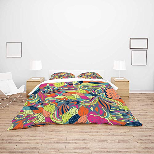 Housse de couette fleurs abstraites avec 2 taies d'oreiller lit King size