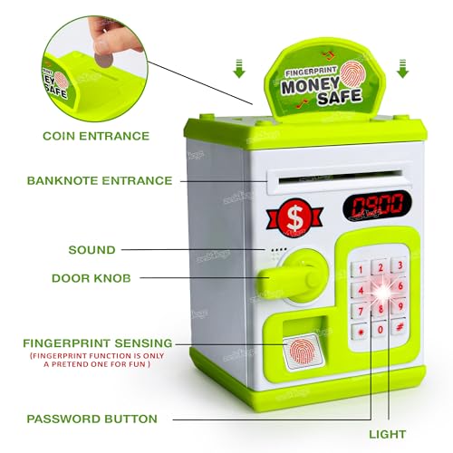 Image of Zest 4 Toyz Piggy Bank with Lock Code Money Saving Coin Bank Auto Cash Roller Gullak Birthday Return Gift for Kids(Green)