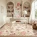 Lahome Vintage Floral 8x10 Area Rugs,Soft Living Room Rugs Boho Large Area Rug Machine Washable, Low Pile Pink Rugs for Bedroom Girls Carpet for Nursery Rug Playroom Dining Room Nina(8'X10',Beige)