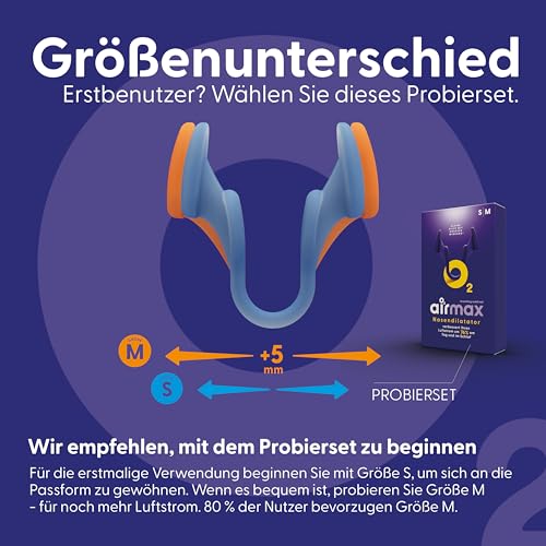 Air Max Nasenspreizer Testpaket | Schnarchstopper - 76% mehr Luft für bessere Nasenatmung - Alternative zu Nasenpflaster - mit Aufbewahrungsdose (2 Stück Größe S und M)*
