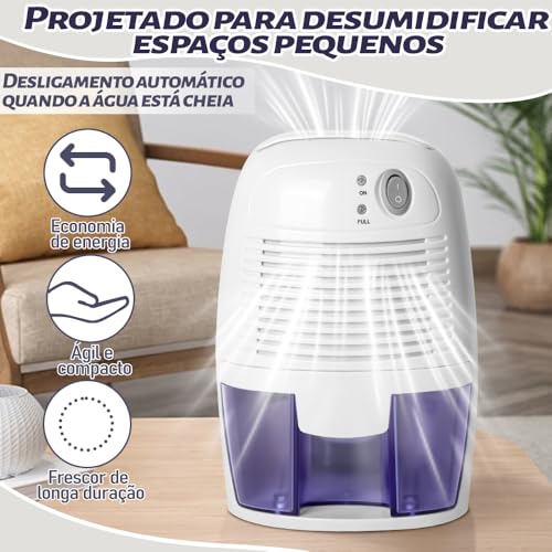Desumidificador de Ar, Desumidificador, Purificador de Ar 300ML, Branco, Desligamento Automático Qua