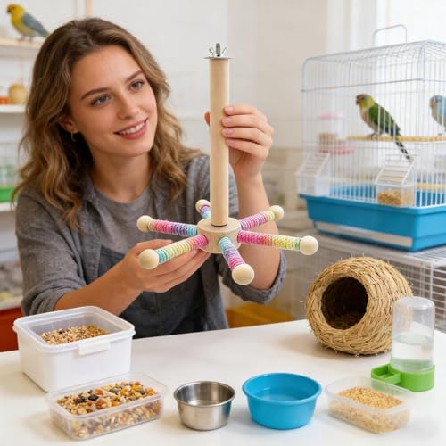 Roue d'exercice pour oiseau interactive et résistante aux coups de bec - 4