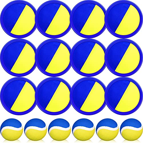 Charniol Kids Toys Toss and Catch Game Set 12 Paddles 6 Balls Beach Yard Backyard Game Outdoor Sports Toss Ball Set with Sticky Paddles Nylon Catch Toys for Kids Adults Outside