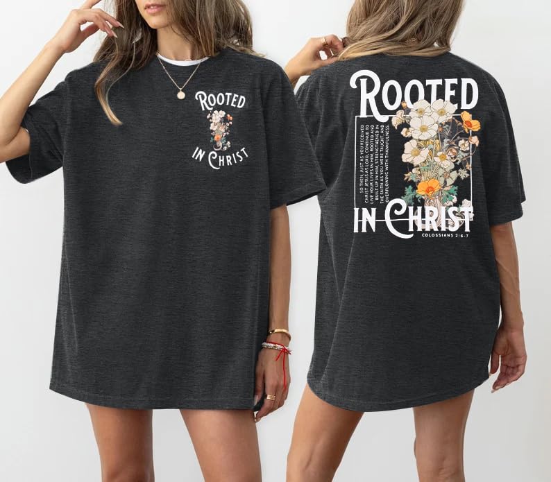 Christian Shirt Women Jesus Oversized Tshirt Rooted in Christ Graphics Tees Tops3