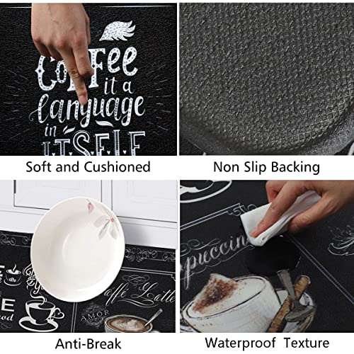 Cushioned Anti-Fatigue Kitchen Mats - Non-Slip Waterproof Coffee Design (Set of 2)
