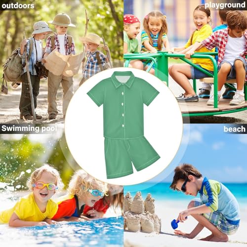 Image of 3T Toddler Boy Shorts Set Teal Hawaiian Button Down Shirts Summer Outfits for Little Boy