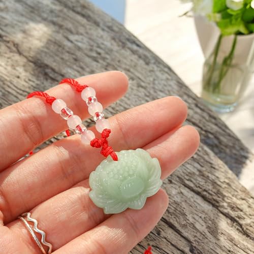 Lotus Pendant Necklace Jade Lucky Charm with Red Cord for Men Women, Fashion Natural Green Amulet Jewelry Gifts 24 Inch Rope3