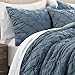 Lush Decor Ravello Pintuck Comforter Set - Luxe 5 Piece Textured Bedding Set - Traditional Glam & Farmhouse Inspired Bedroom Decor - Full/ Queen, Stormy Blue