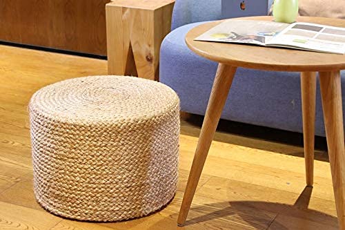 Image of Cotton Dori Ottoman Pouf for Seating|Cotton Dori Pouffe for Footrest Filled with Bean Balls|Ottoman Pouf Stools for Living Roombedroom, 40D x 40W x 40H Centimeters Beige