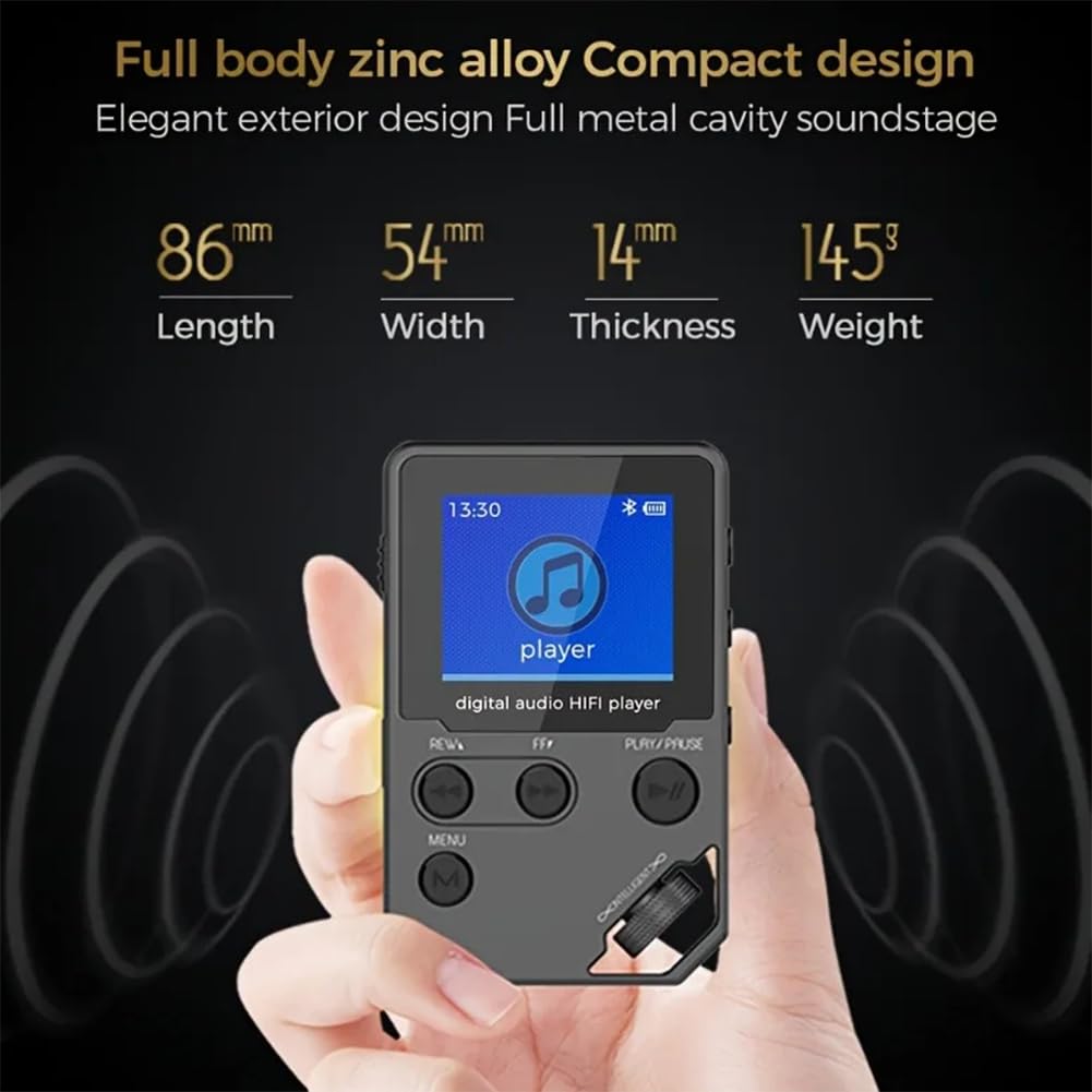 Reproductor de MP3 Bluetooth C5 de 8 GB Sin Pérdidas, Cuerpo de Aleación de Zinc, Controles Giratorios, Conexión Inalámbrica, Grabadora de Voz.
