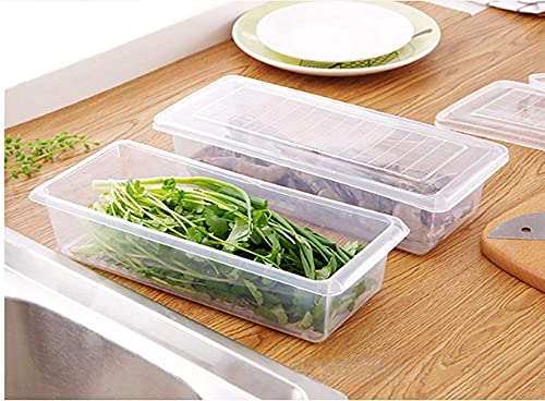 Image of Food Storage Container with Lid- Unbreakable Stackable Plastic Freezer Storage Container with Drain Plate and Lid for Fridge Storage Box for Fish, Meat, Vegetables, and Fruits (Pack of 2)