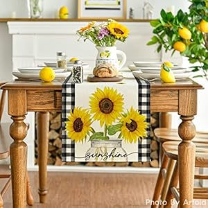 Artoid Mode Buffalo Plaid Sunflower Sunshine Vase Summer Table Runner, Spring Kitchen Dining Table Decoration for Home Party Decor 13x108 Inch Artoid Mode Buffalo Plaid Sunflower Sunshine Vase Summer Table Runner Spring Kitchen Dining Table Decoration for Home Party Decor 13×108 Inch