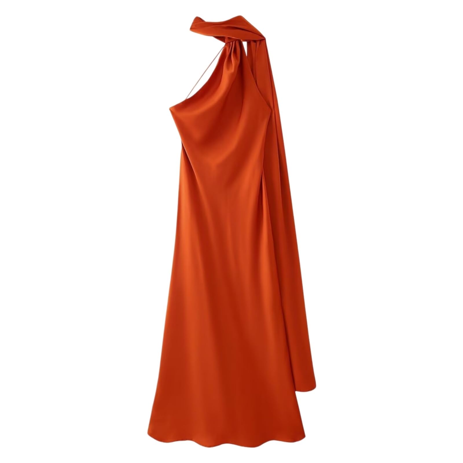 Vestito Donne Raso Halter Maxi Abito, Senza Schienale Maniche Seta Sentire Lungo Abito Elegante Estate Festa da Sposa Ospite con Nastro-White-s