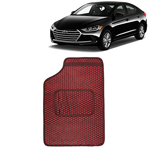 Image of Kingsway Dotted Design Car Floor Foot Mats Universal Fit for Hyundai Elantra, Model Year : 2016-2019, Water and Dustproof, Color Red, Set of 5 Pieces
