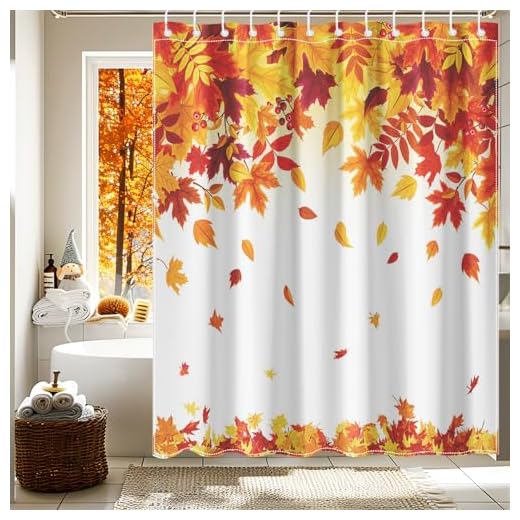 27+ Cozy Fall Bathroom Decor Ideas to Refresh Your Space 2 Lindameler Fall Maple Leaves Shower Curtain Autumn Falling Leaves Bathroom Curtain Fall Plants Nature Scenery Polyester Fabric Shower Curtain Set 72x72 Inch with 12 Hooks