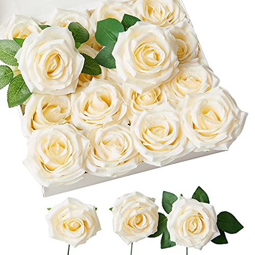 NEVISI Roses Artificial Flowers Artificial Roses Fake Rose Silk Rose Fake Flowers with Stems for DIY Wedding Bouquets Party Tables Centerpieces Floral Arrangements (16, Ivory)