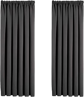 Aspire Homeware Grey Blackout Curtains for Bedroom - Pencil Pleat Black Out Living Room Curtains 46 x 54 inch Drop Super Soft Thermal Insulated Short Kitchen Curtain Pair Panel with Tiebacks