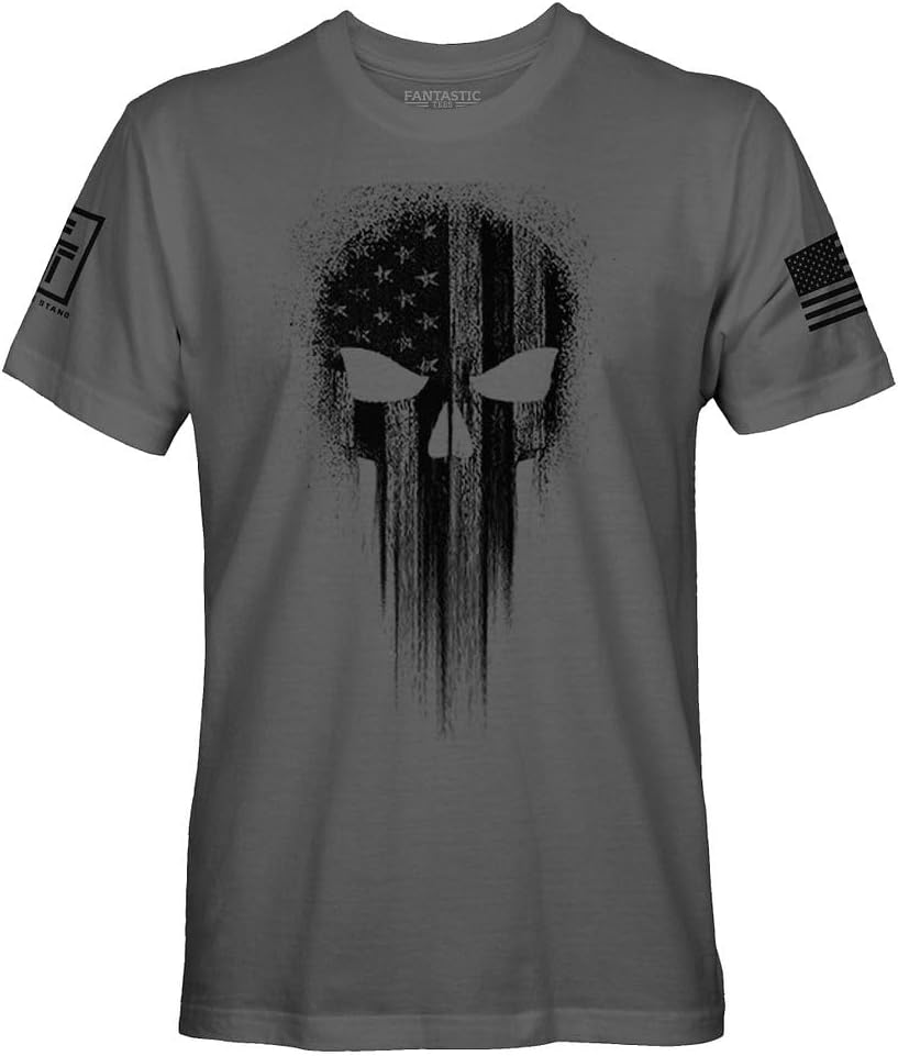 USA American Skull Patriotic Shirts for Men T-Shirt (Charcoal, 2XL)