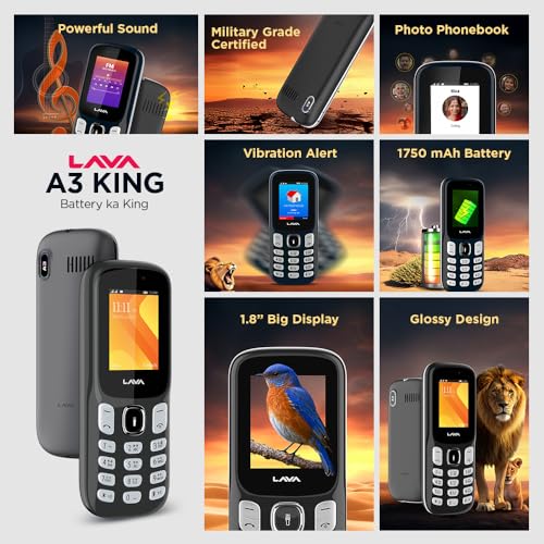Image of Lava A3 King Dual Sim Keypad Mobile Phone | 1750mAh Big Battery | 1.8 inch Large Display | 7 Languages Read & Write Support | Vibration Alert (Charcol Grey)