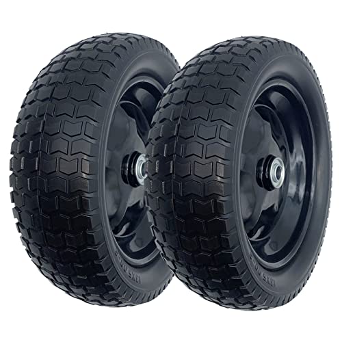 Image of 2-Pack Small 13x5.00-6 Flat-Free Tire with Rim,2.25 inchOffset Hub with 5 /8 inch Ball Bushing,Diameter 12.2 inch,Width 3.6 inch w /Grease Fitting,300lbs Capacity,13x5-6 No-Flat Solid Wheel,for Lawn mower,Garden Cart