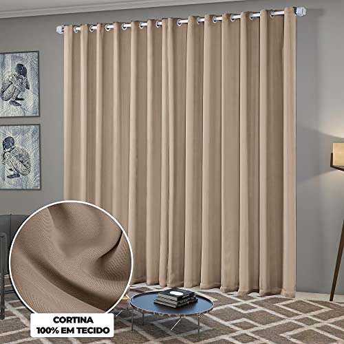 Cortina Solaris Blackout/Blecaute de Tecido 3m x 2,50m com Ilhós Cromado - Avelã