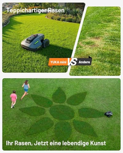 MAMMOTION YUKA Mini 700 Mähroboter ohne Begrenzungskabel, Empf. 700 m²(Max.1100 m²), NetRTK+Vision Rasenmäher Roboter, KI Smarte Hindernisvermeidung, App-Steuerung mit 4G-Modul, 50% Steigung