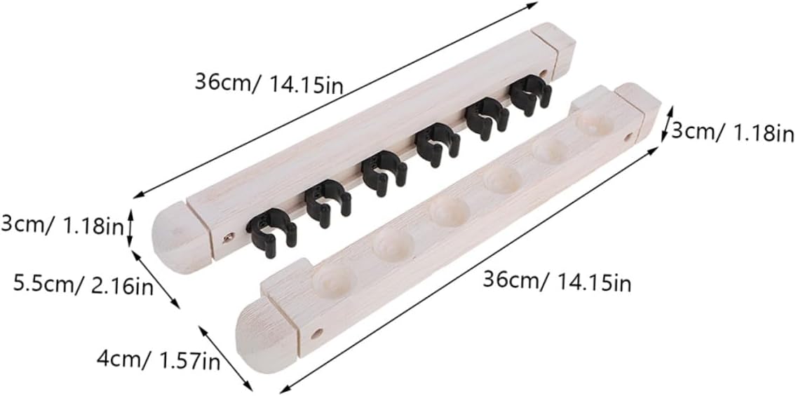 Solid Wood 6-hole Wall Mounted Billiard Cue Rack Pool Stick Storage Holder 2 Pairs White Billiards Accessory Organizer for Game Room and Pool Table Tools