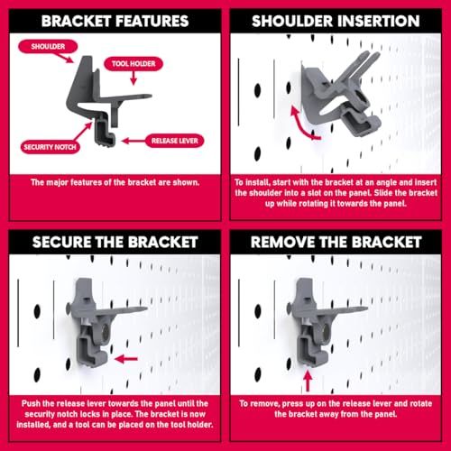 Image of Screwdriver+ Bracket Model 100 | Compatible with Wall Control | for Tool Wall Organization to Hang Screwdriver, Nut Driver, Pick, Pry Bar, Chisel, or File | 10-Pack