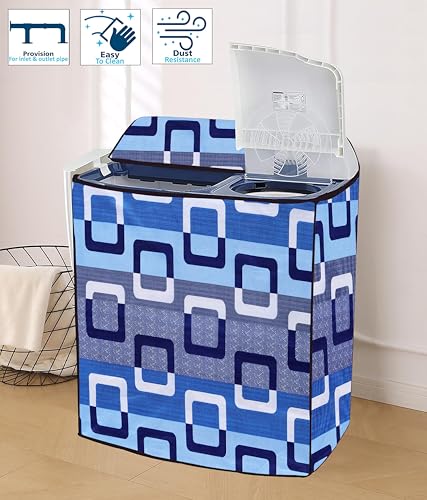 Image of Covernest Semi Automatic Washing Machine Cover, Dustproof, Compatible with 6 Kg - 7.5 Kg Washing Machines (WMC-BLUE SQUARE SEMI)
