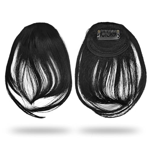 Image of Sanas Hair Bangs For Women (1Pc) Clip On Front Hair Extensions For Women Black Children's Fake Bangs Hair Extensions For Woman Stylish Clip On Front Hair Patch For Woman Wedding (1Pc) (Classic Black)