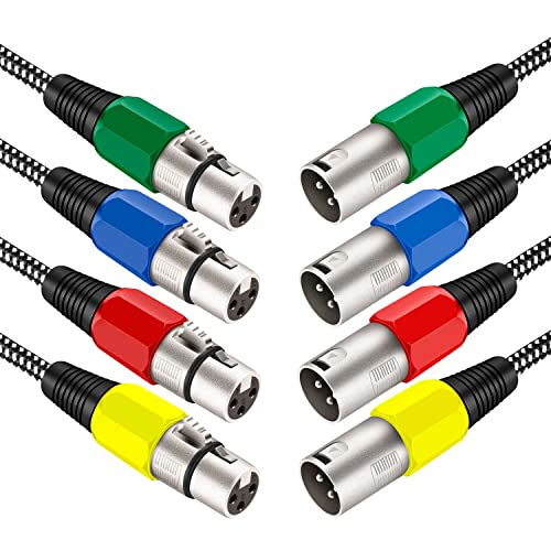 XLR Microphone Cable 6 FT/4 Colored, 3 Pin Nylong Braided Balanced XLR Male to XLR Female Mic DMX Cable Patch Cords (Pure Copper Conductors)