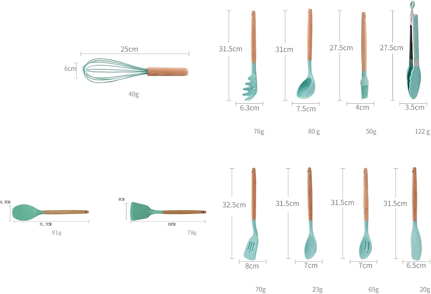 Silicone Cooking Utensils Set,22 PCS Heat Resistance Non-Stick Kitchen Utensils Set Holder,Tongs,Spatula,Spoon with Wooden Handle Kitchen Gadgets (Color : Black) (Gray Green)