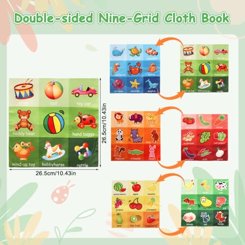 Image of SNOWIE SOFT 3Pcs Tummy Time Toys for Babies, English Learning Baby Toys for 6 to 12 Months with Ocean, Jungle Animals, Farm Animals, Fruits, Vegetables, Toys, for Visual Sensory Development, Washable