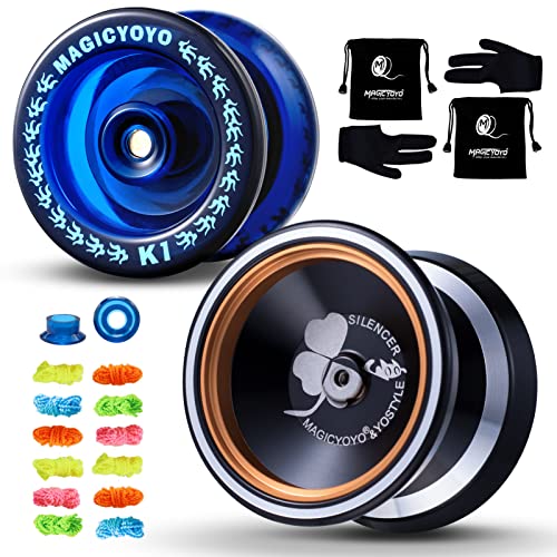 Magic Yoyo Professional Unresponsive Yoyo M001 Responsive Yoyo K1 for Kids, Metal Yoyo Ball Plastic Yoyo for Beginners Advanced, with Extra 12 Yoyo Strings+2 Yoyo Gloves+2 Yoyo Bags, Ideal Child Gift