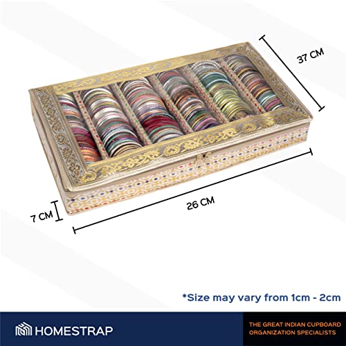 Image of HomeStrap 6 Rod Brocade Design Bangle Storage Box /Chudi Set Organizer (Golden|Pack of 1)