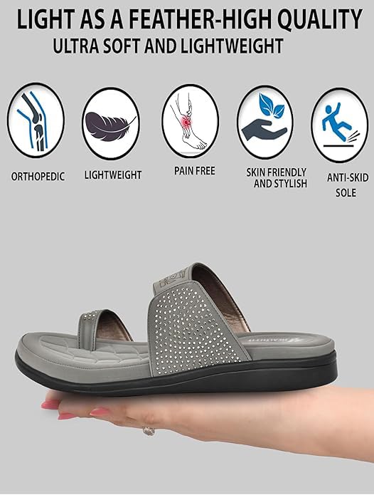 Image of HEALTH FIT EXTRA SOFT Women's Comfortable Memory Foam Doctor Slippers /Flip-Flops|Fashionable Casual & Stylish|Lightweight & Breathable|Outdoor Synthetic Casual Chappals Sandals Ladies & Girls HF24