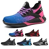  tqgold Sicherheitsschuhe Herren Damen S3 Sportlich rutschfeste Arbeitsschuhe mit Stahlkappe Leichtgewich Breathable Schuhe(Pink,Größe 43)