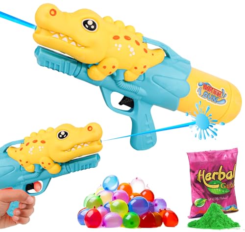 Image of Zest 4 Toyz Holi Pichkari Water Gun for Kids High Pressure Spray Get Holi Combo 1 Pkt Holi Color and 100 Balloons for Holi Celebration Boys and Girls (Crocodile Themed)-Assorted