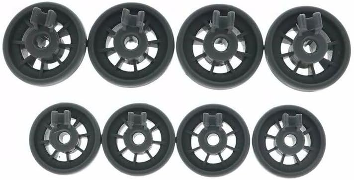 Top view of eight Samoser dishwasher lower dishrack roller wheels