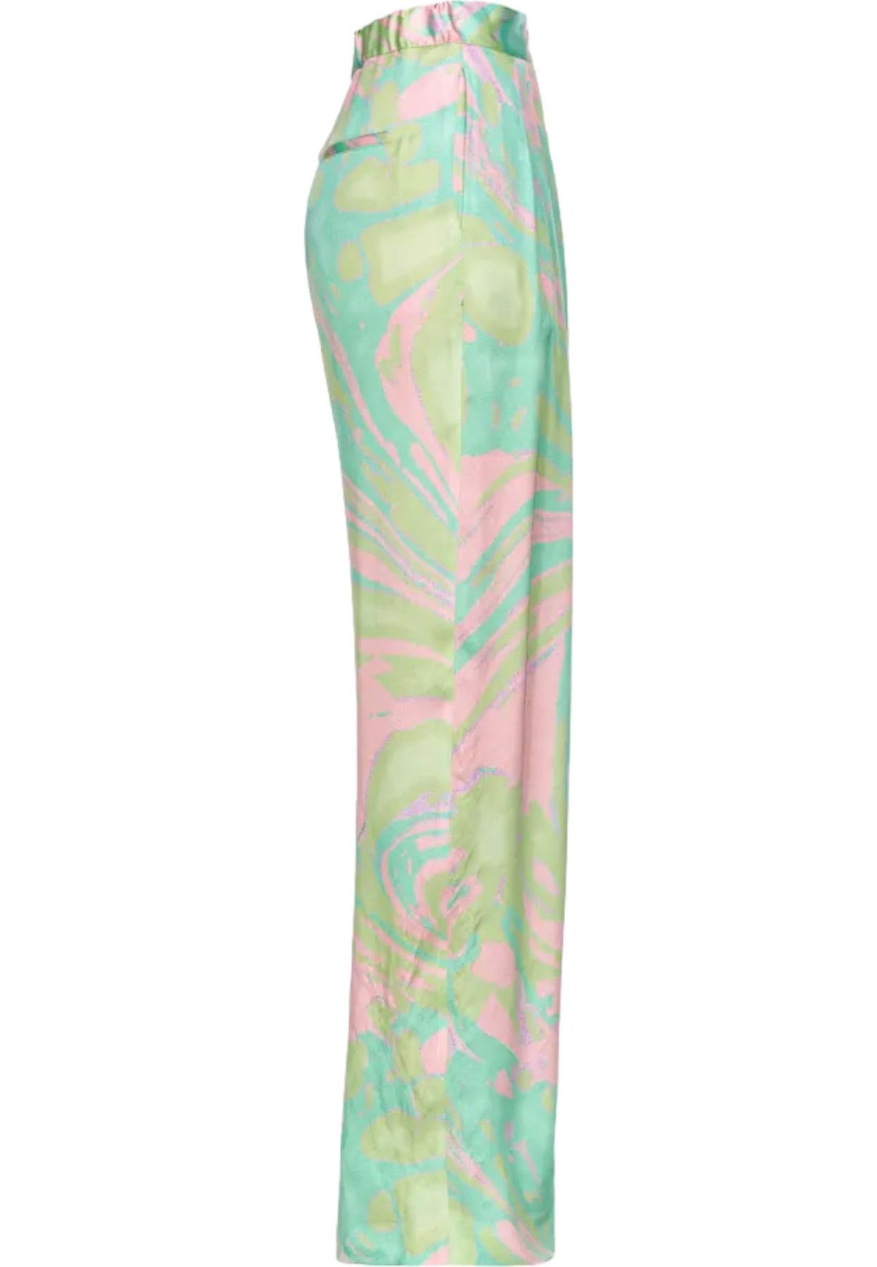 Pinko Penati Pantalón Satin Estampado Splash Vestir, Sn2_Mult.Verde/Rosa, 36 para Mujer