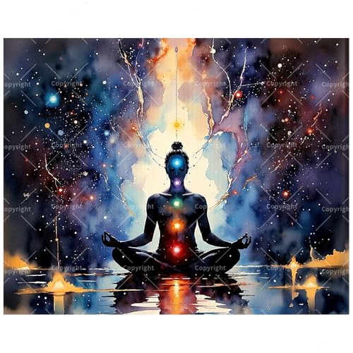 Meditation Art Paint by Numbers Kit for Adults - DIY Chakra Energy and Stars Painting on Canvas 16x20 Inches, Acrylic Paint Set, Suitable for Beginners, Spiritual Art for Home Decoration