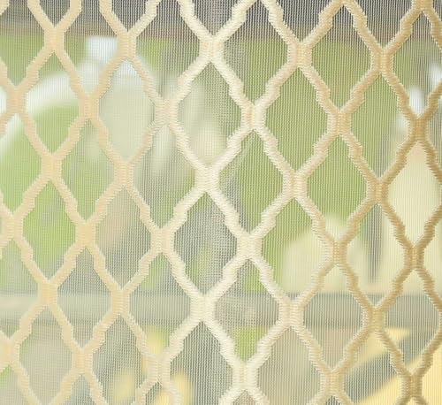 Image of Sheer Net Semi Transparent Home Decor Curtains for Living Room, Balcony Doors and Windows Panel, Parda, Eyelets Hanging, Cream, 1 Piece, 4 x 5 Feet