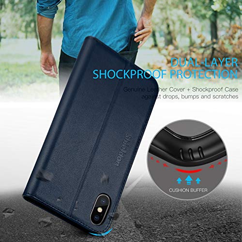 image for SHIELDON iPhone Xs Case, Genuine Leather Wallet Case Auto Sleep Wake F