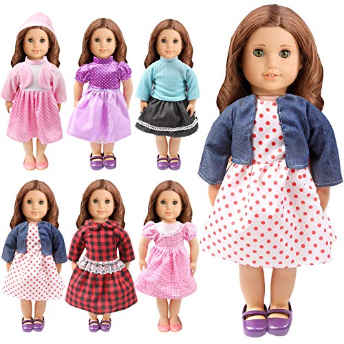 OUFOTAT 6 Set Girl Doll Clothes Dress for American 18 Inch Doll Clothes and Accessories Daily Outfits Dresses Skirts and Hat Girls Gift