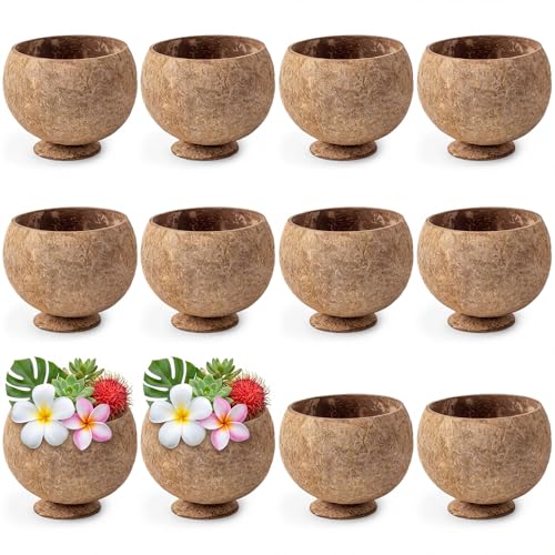 Hushee 12 Pcs Natural Coconut Shell Cups for Party Real Coconut Bowls for Hawaiian Luau Party Supplies Tropical Tiki Decorations & Candy Buffet Favor Holders