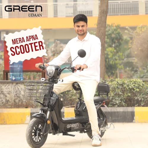 Image of Green Udaan Low Speed Electric Scooter Non RTO 80KM Range Lithium Battery with Portable Charger (Black)