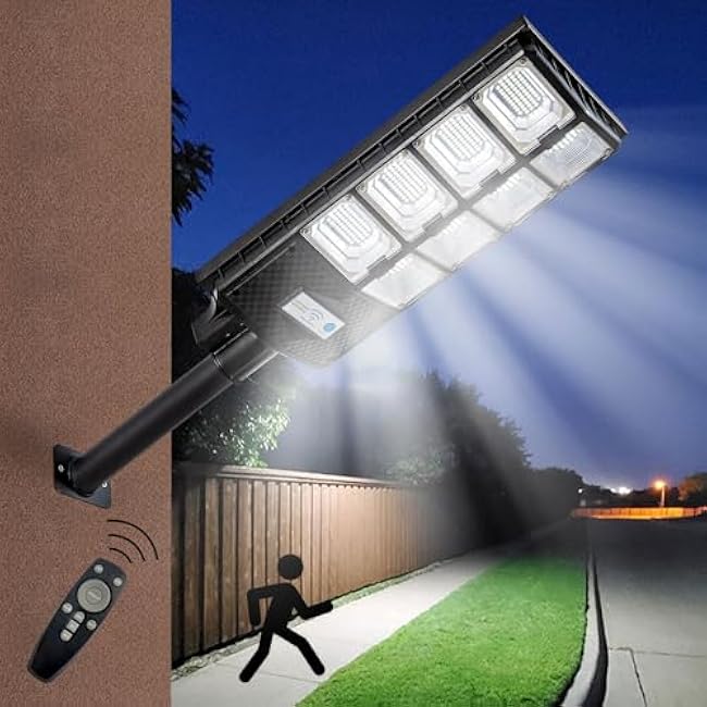Solar Street Lights Outdoor Waterproof, 80000LM, Dusk to Dawn Solar with Motion Sensor and Remote Control, LED Flood Light, Luces solares para exteriores, Suitable for courtyards, Garage (2-pack)